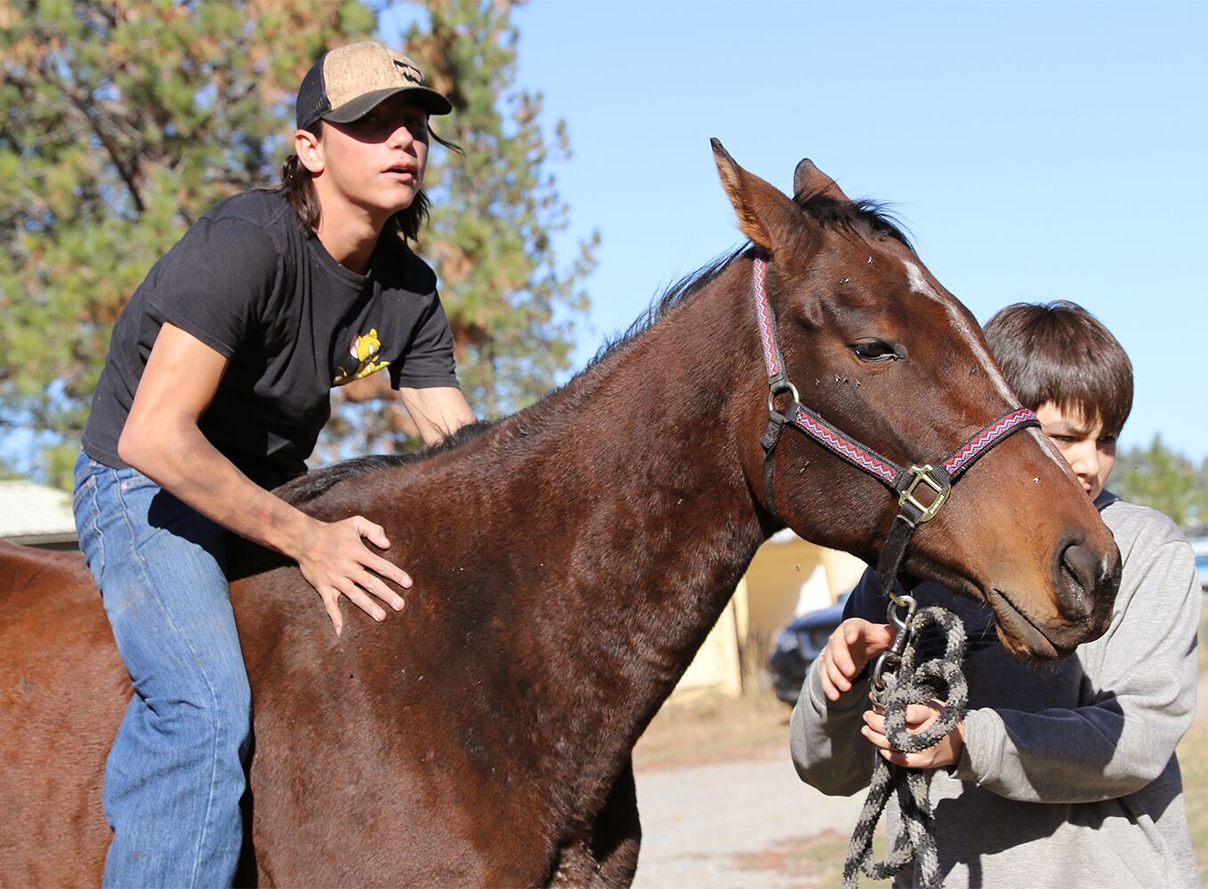 Jordan Messerly leads the thoroughbred